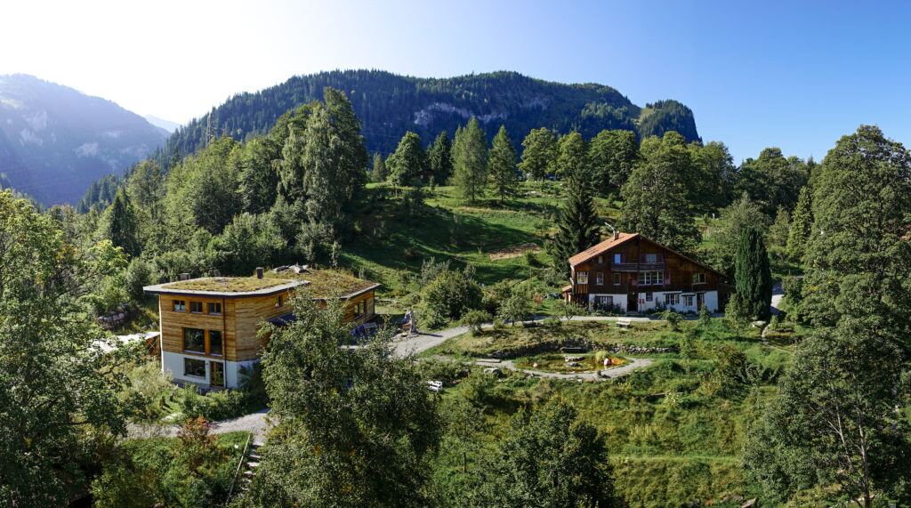 Die Schweibenalp am Hang über dem Tal